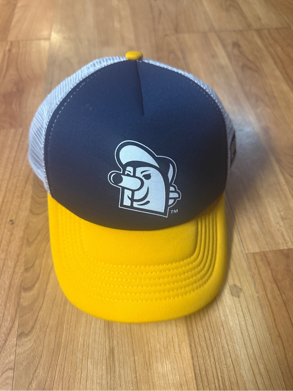 Navy and Yellow Trucker Hat with Mesh Back